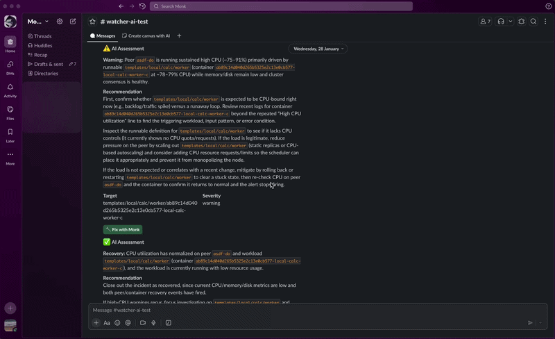Watcher CPU notification Slack alert