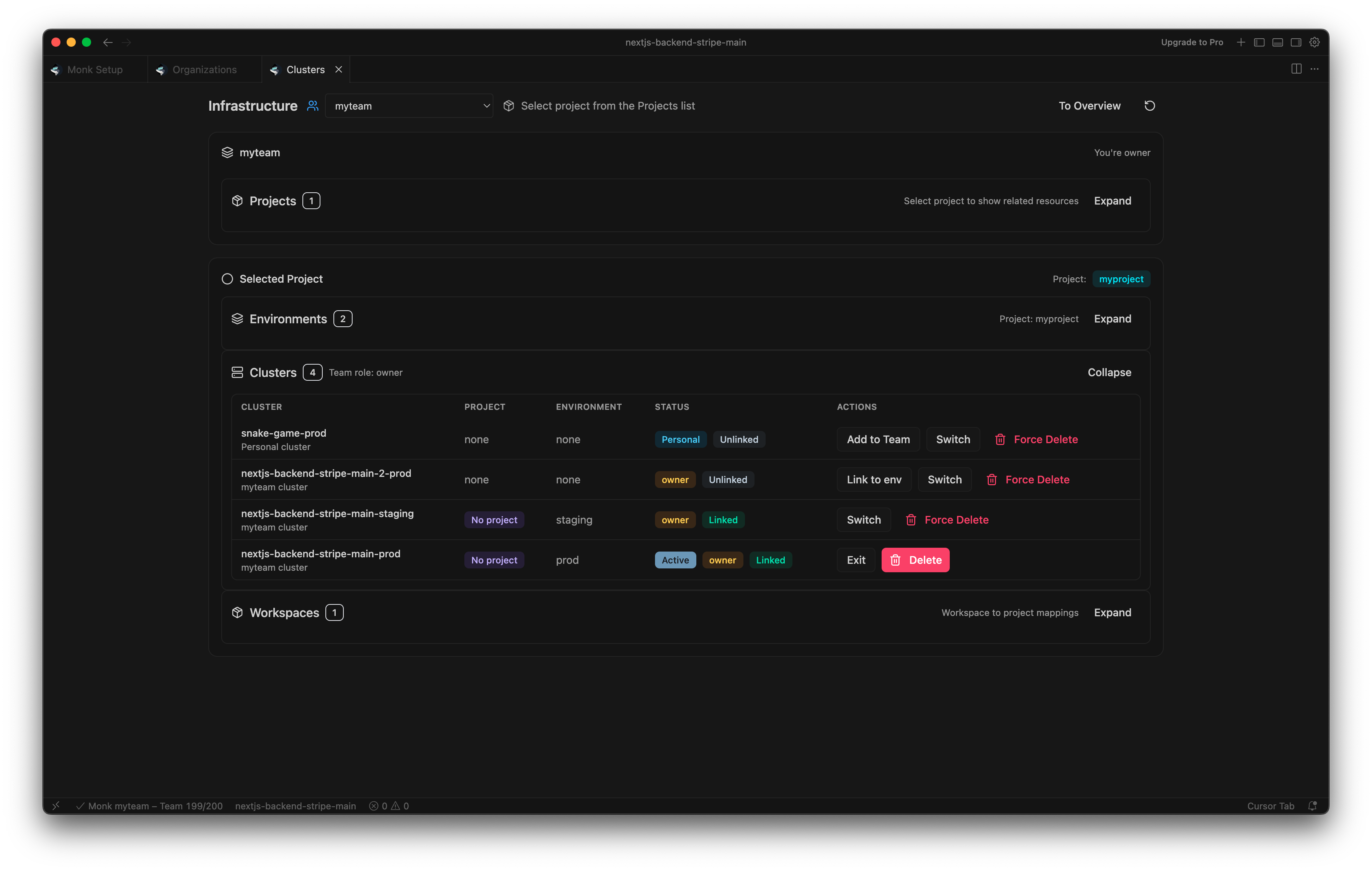 Monk Team Feature Cluster Management