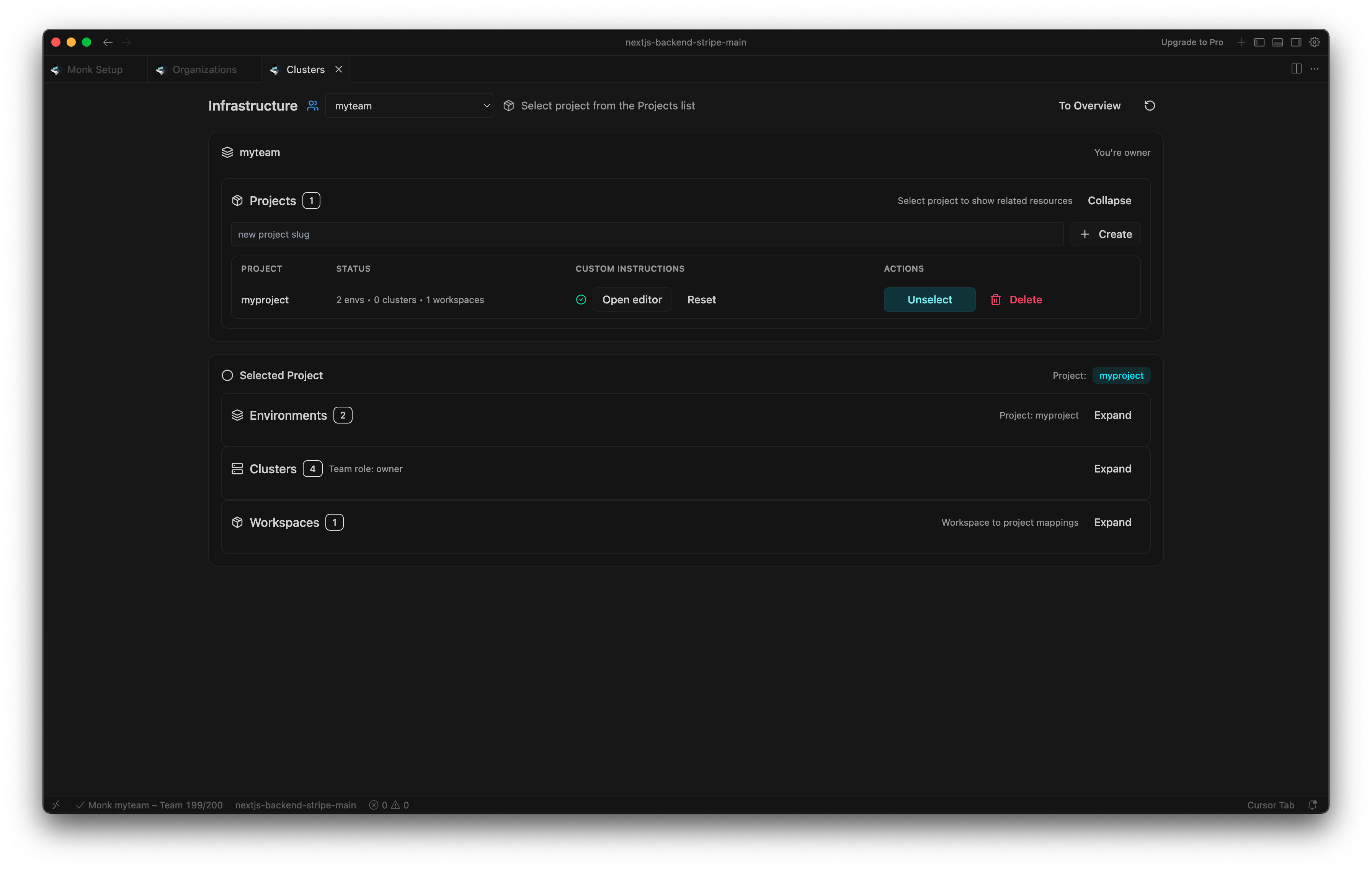 Monk Team Feature Projects Management