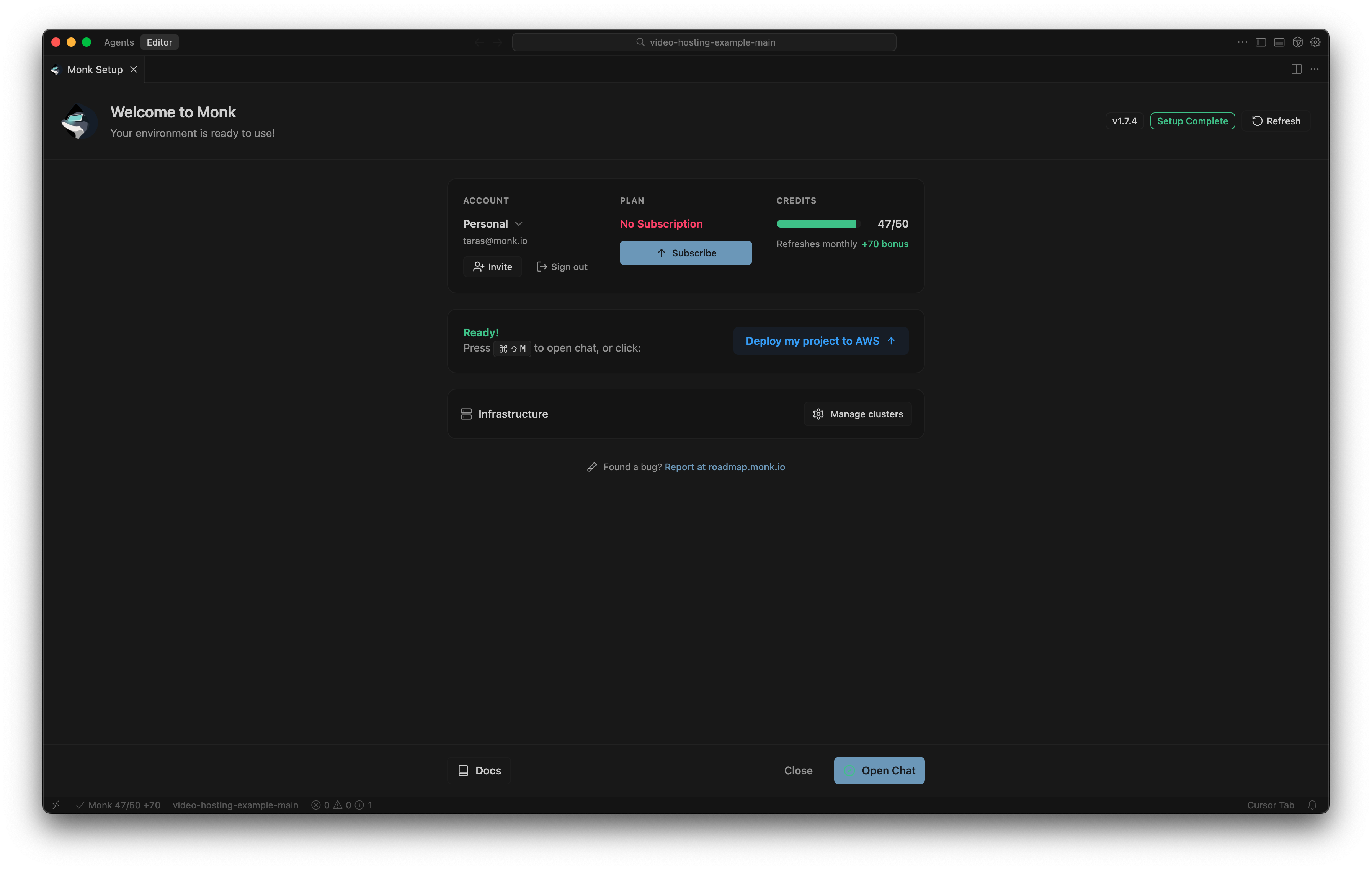 Monk setup completed