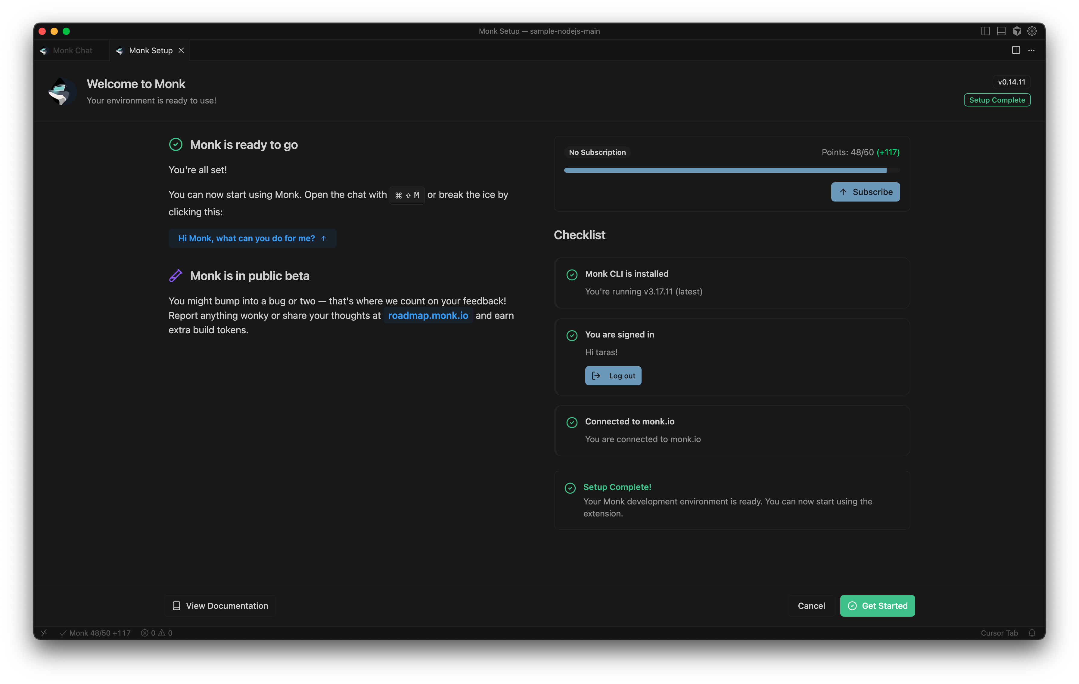 Monk setup completed