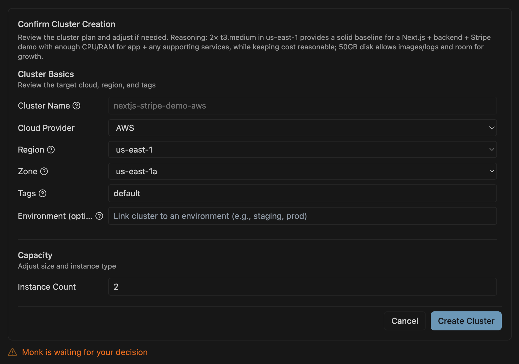 Region selection dropdown menu