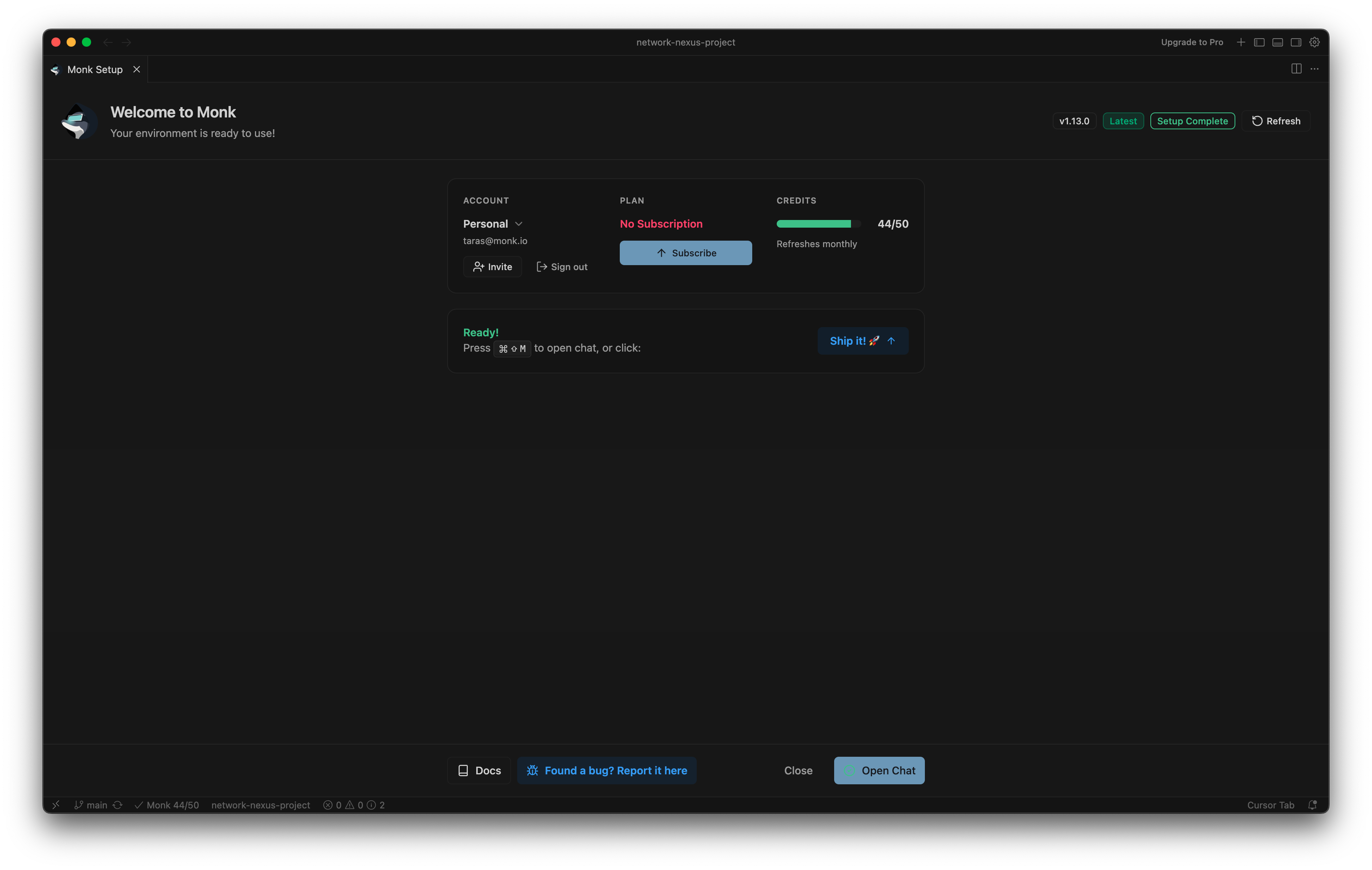 Monk setup completed