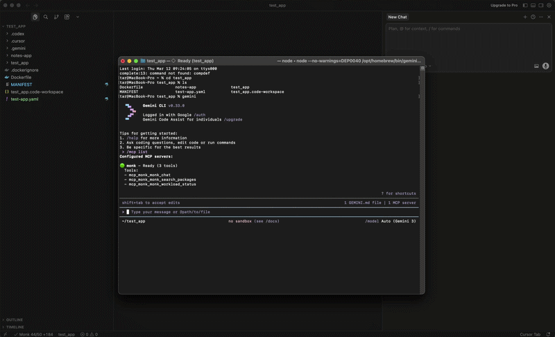Gemini CLI communicating with Monk