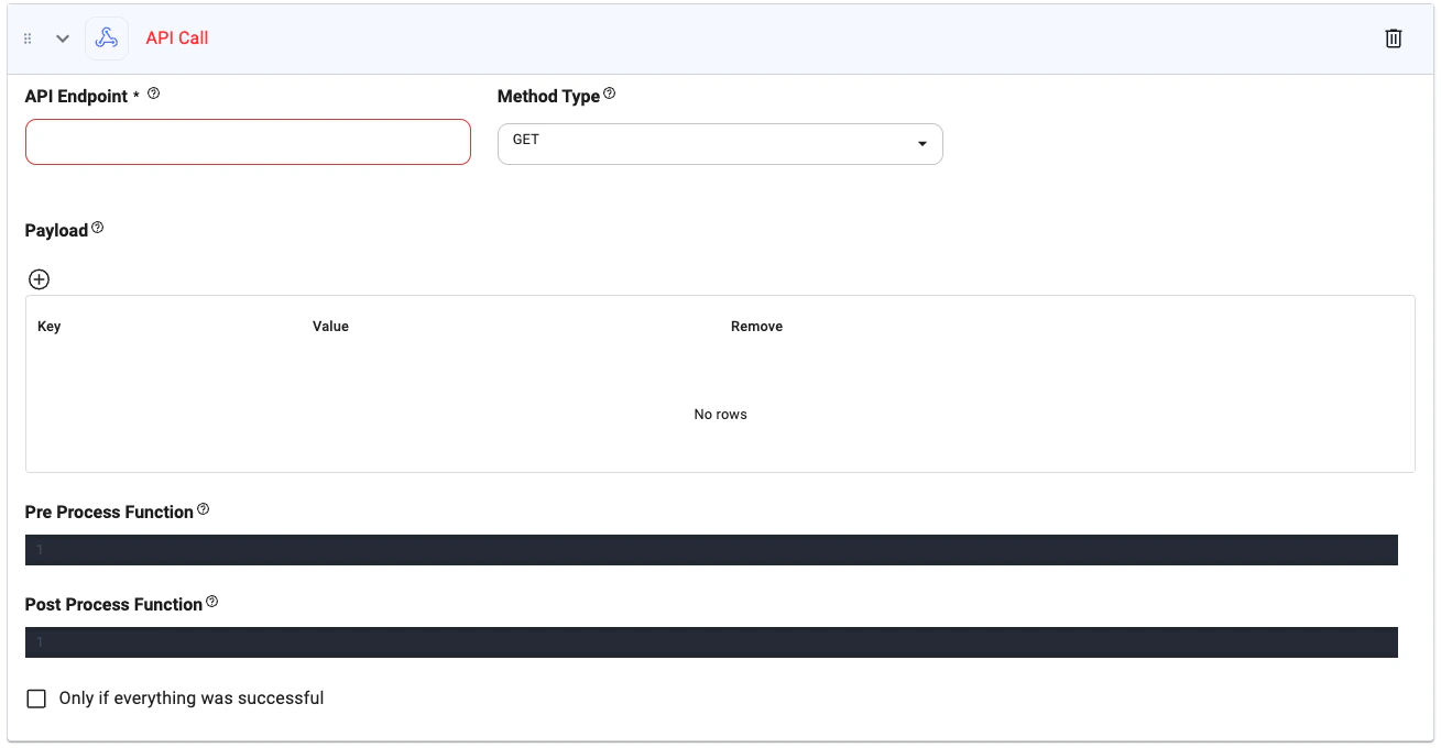 API Call Action UI
