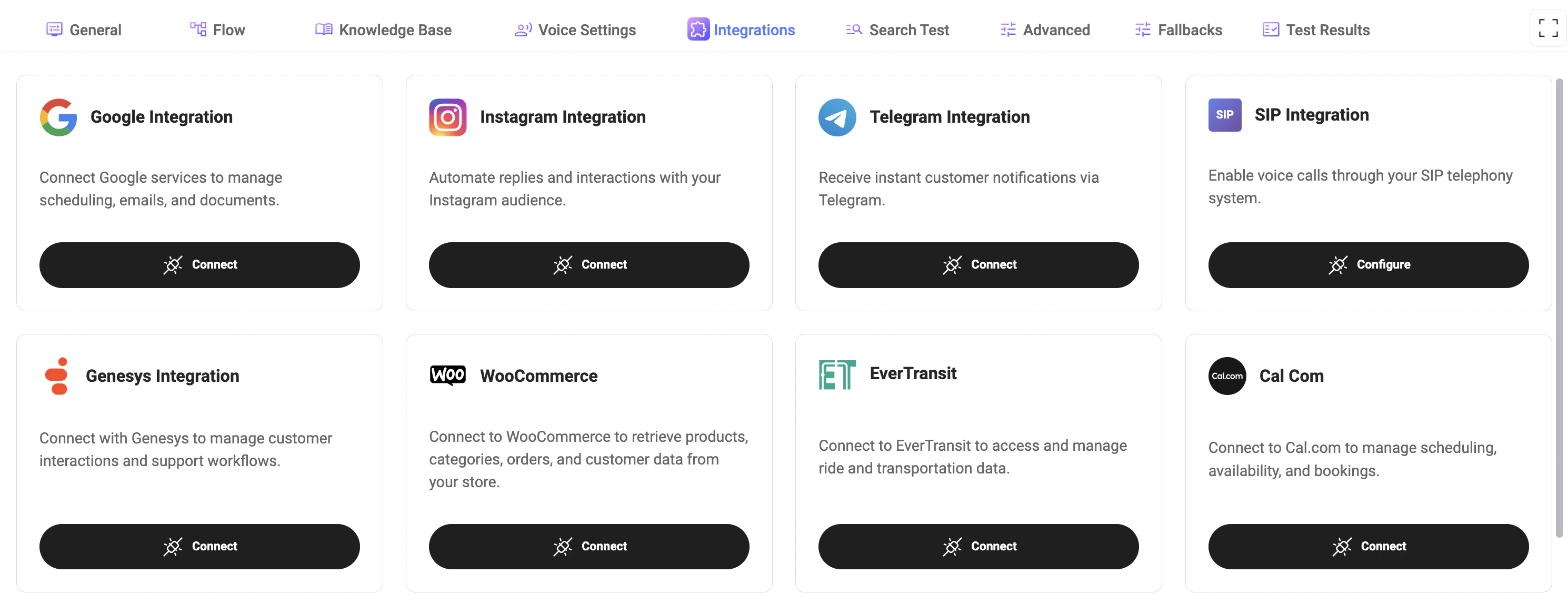 Integrations Tab