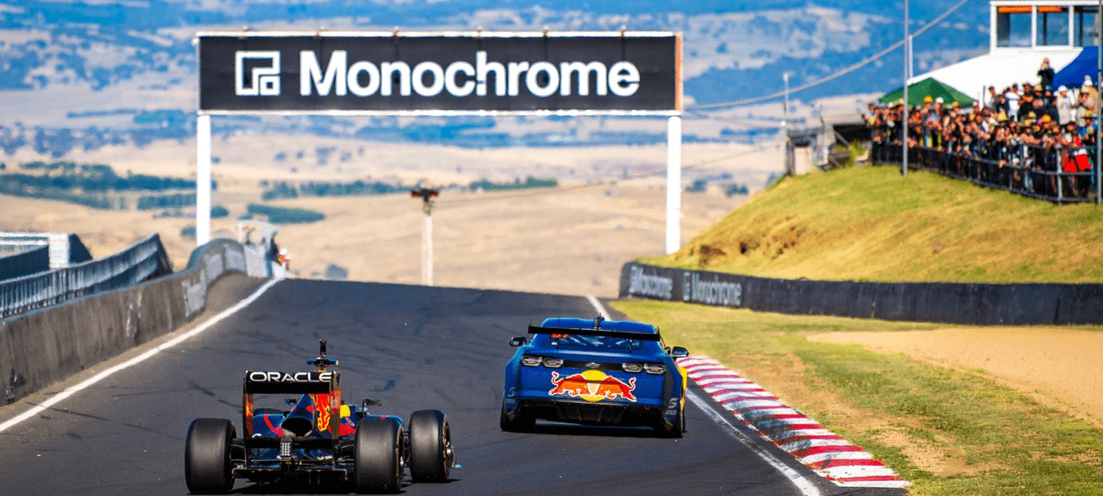 Monochrome signage over Brock's Skyline, Bathurst 12 Hour