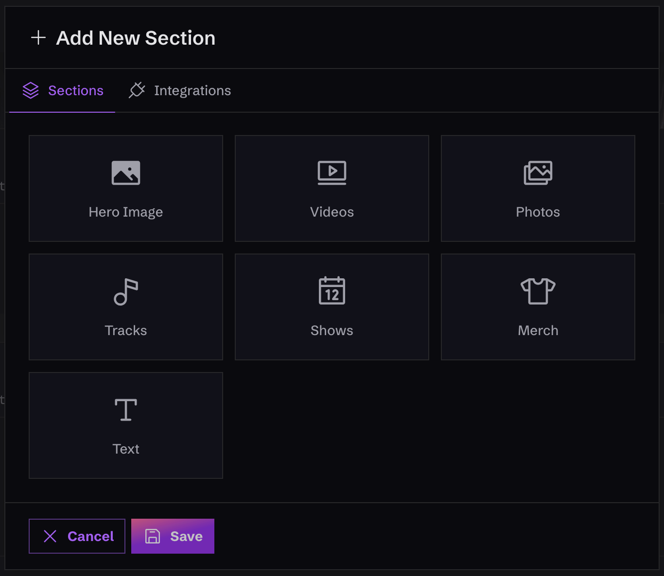 Choosing sections for your Monophonic.io site