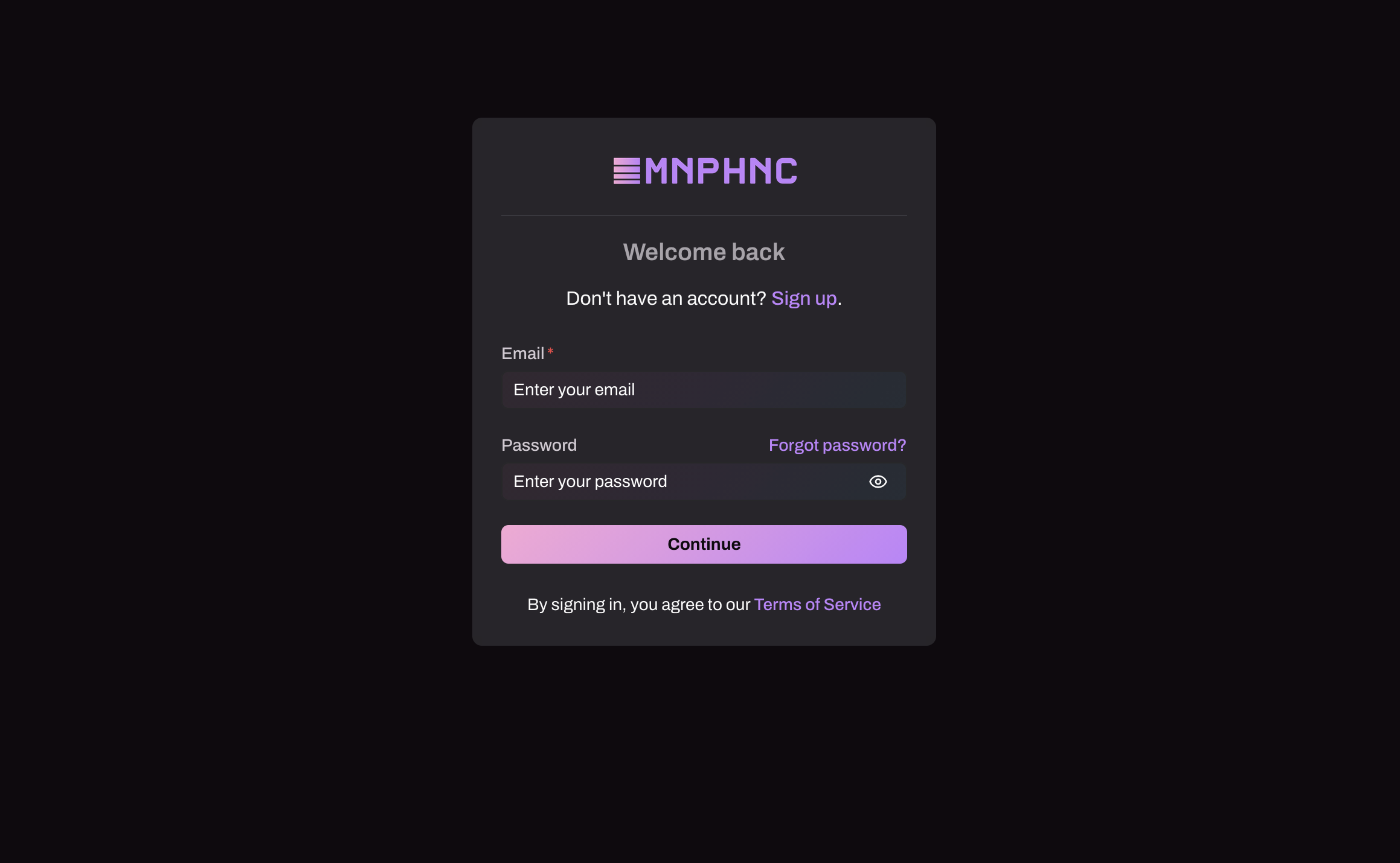 Monophonic.io Login / Sign-Up Screen