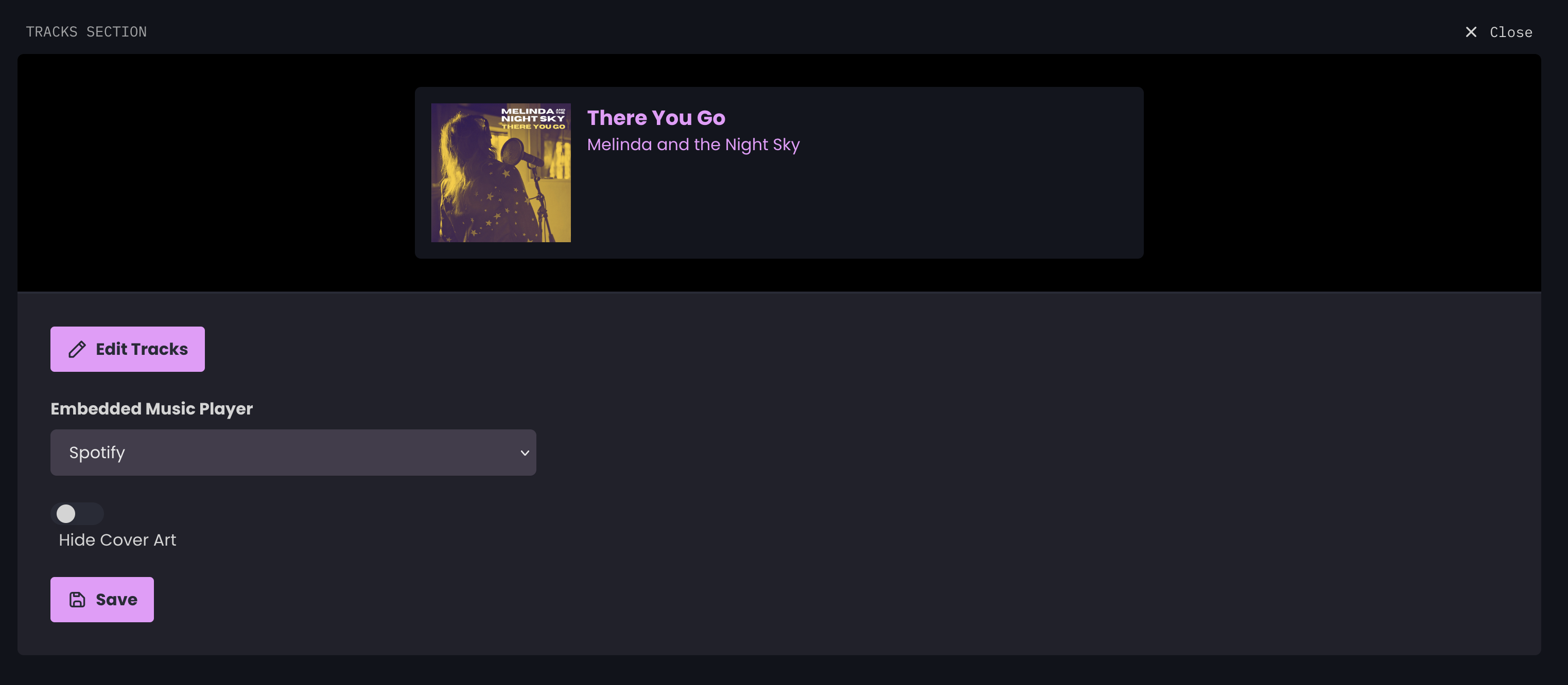 Monophonic.io Tracks Section