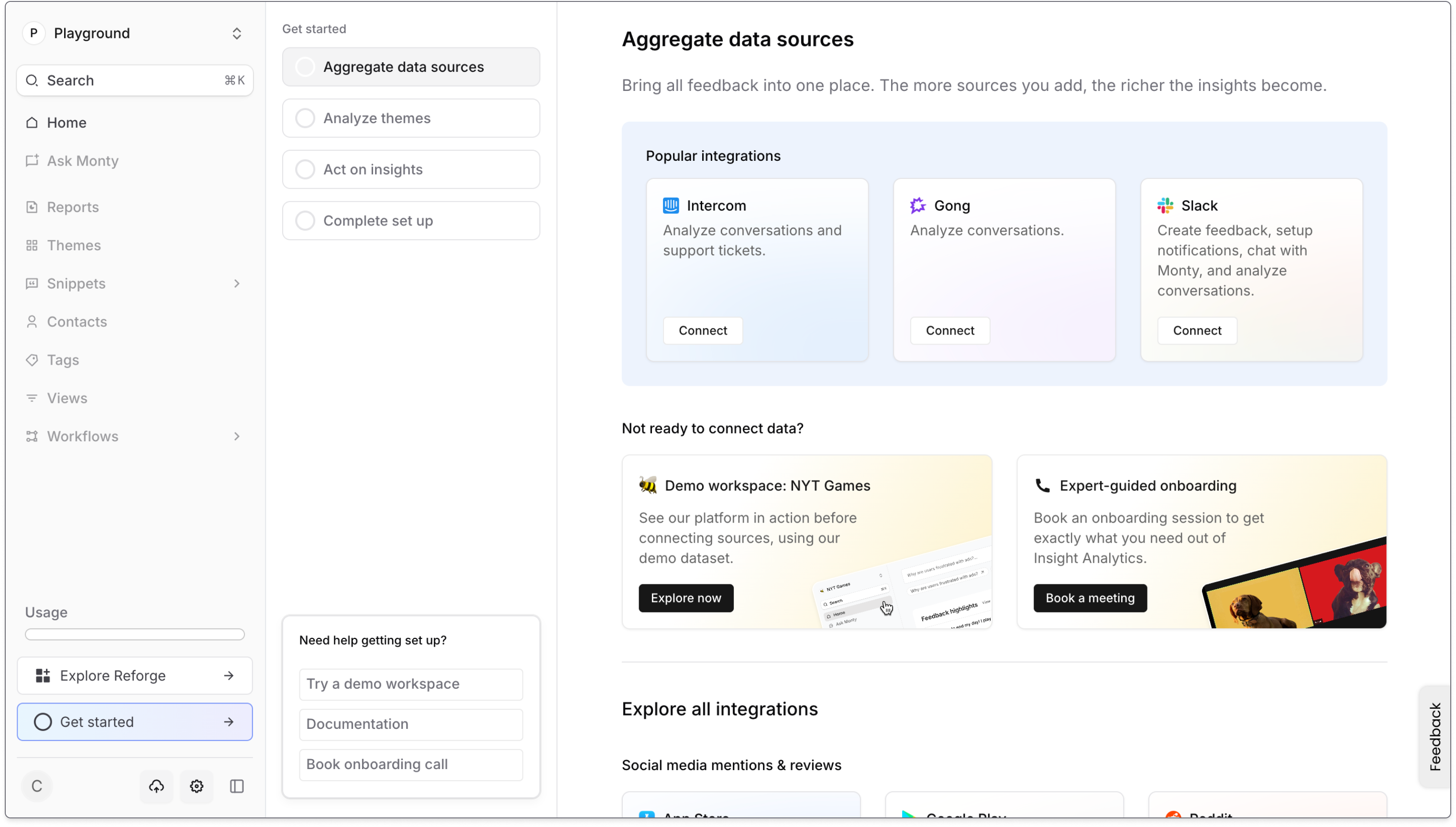 Insights onboarding step to aggregate feedback