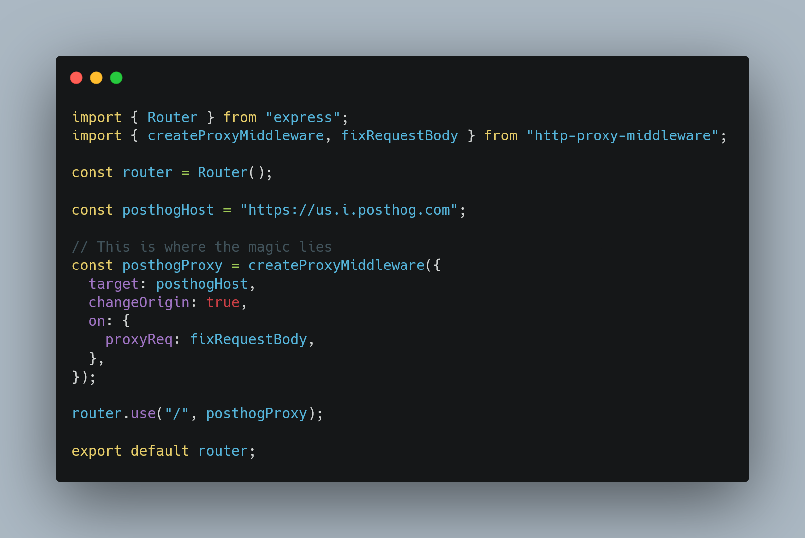 Express server code showing HTTP proxy middleware
