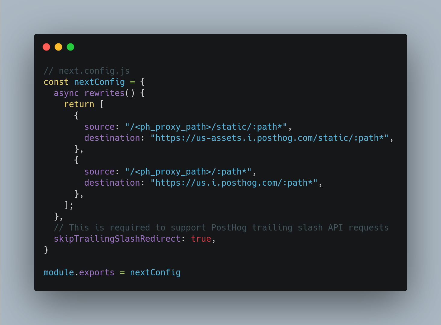 Next JS config showing HTTP rewrites