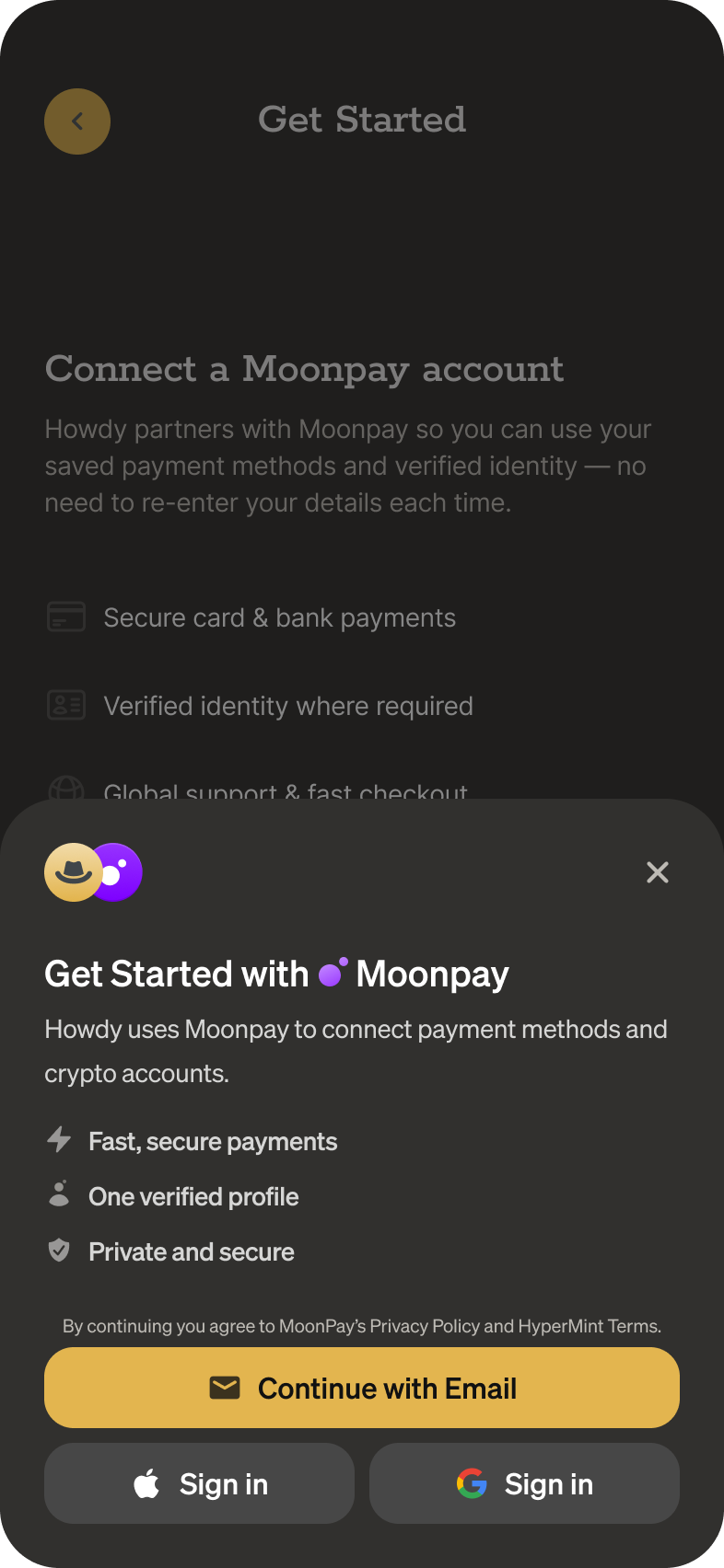 MoonPay headless integration co-branded frame