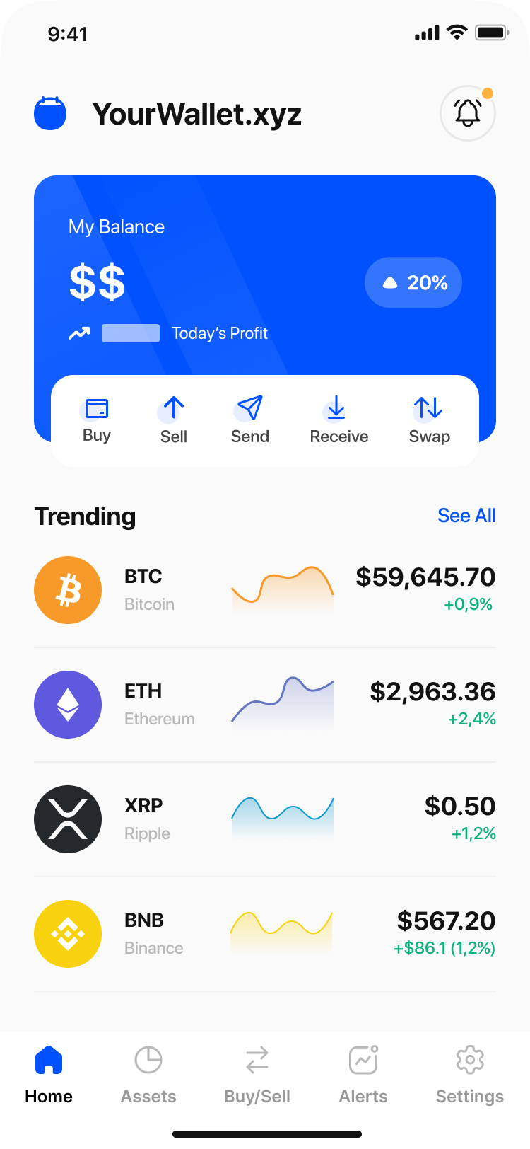 Prominent sell button on the home screen