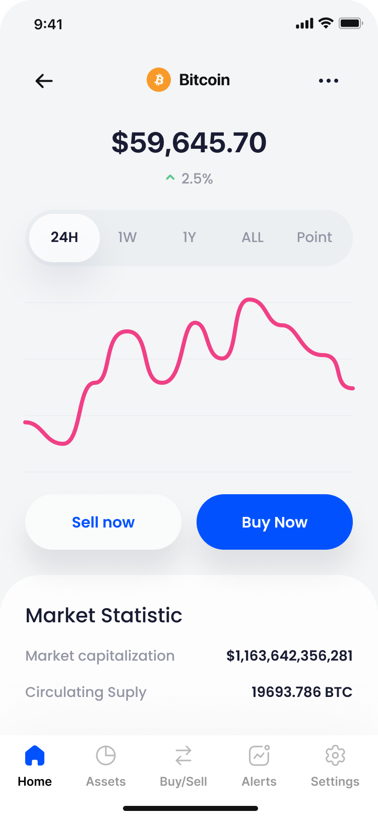 Sell button in the cryptocurrency screen