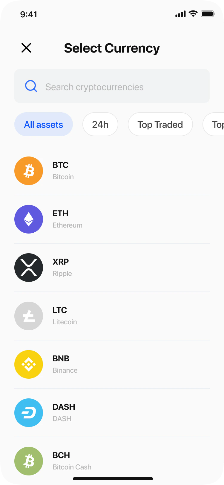 Currency selection