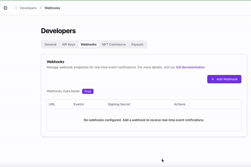 Webhooks dashboard
