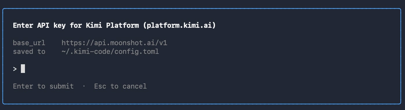 Enter a Kimi API Platform API Key