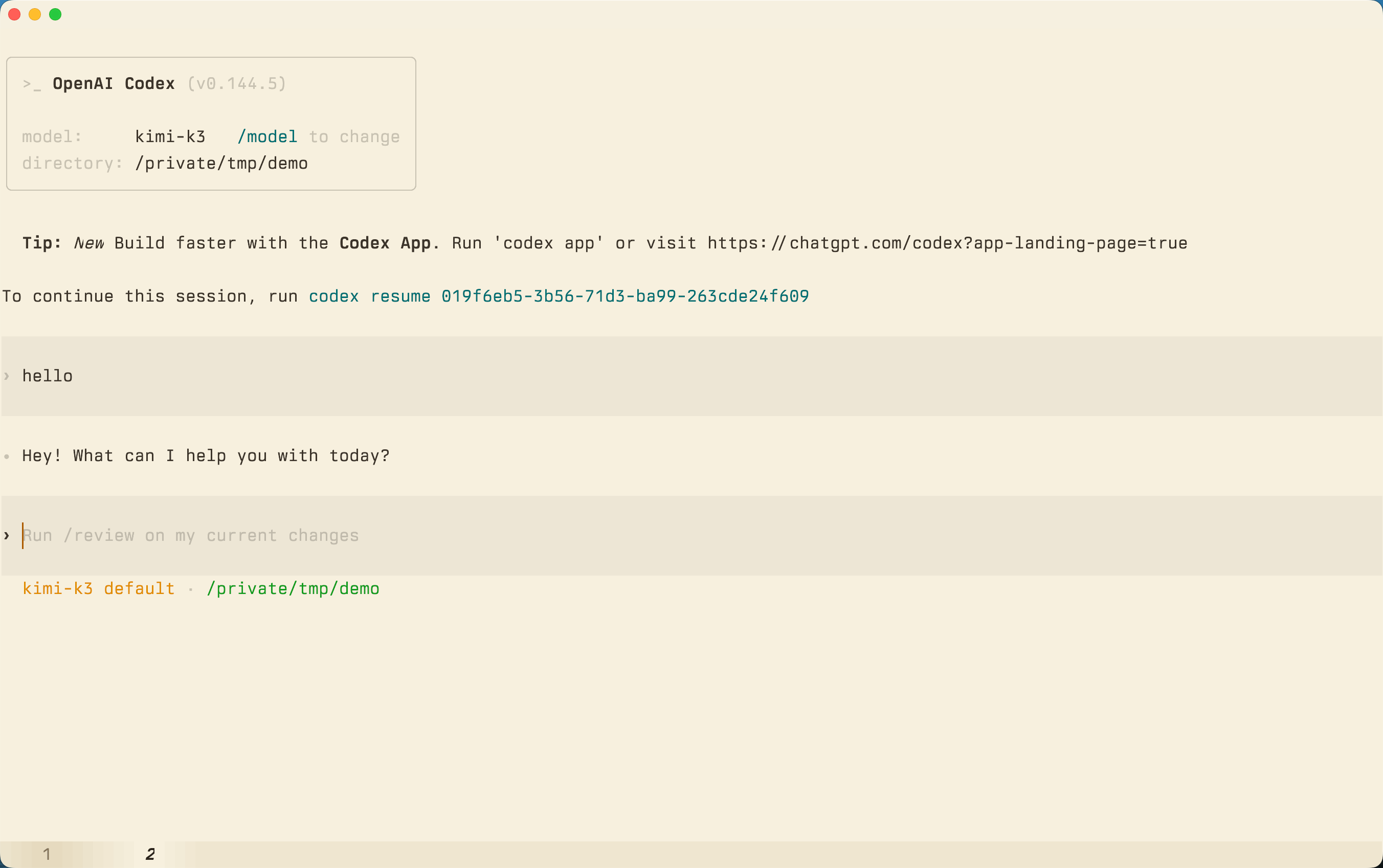 Verify kimi-k3 in Codex CLI