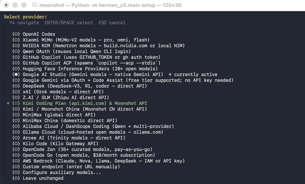 Select Kimi as provider