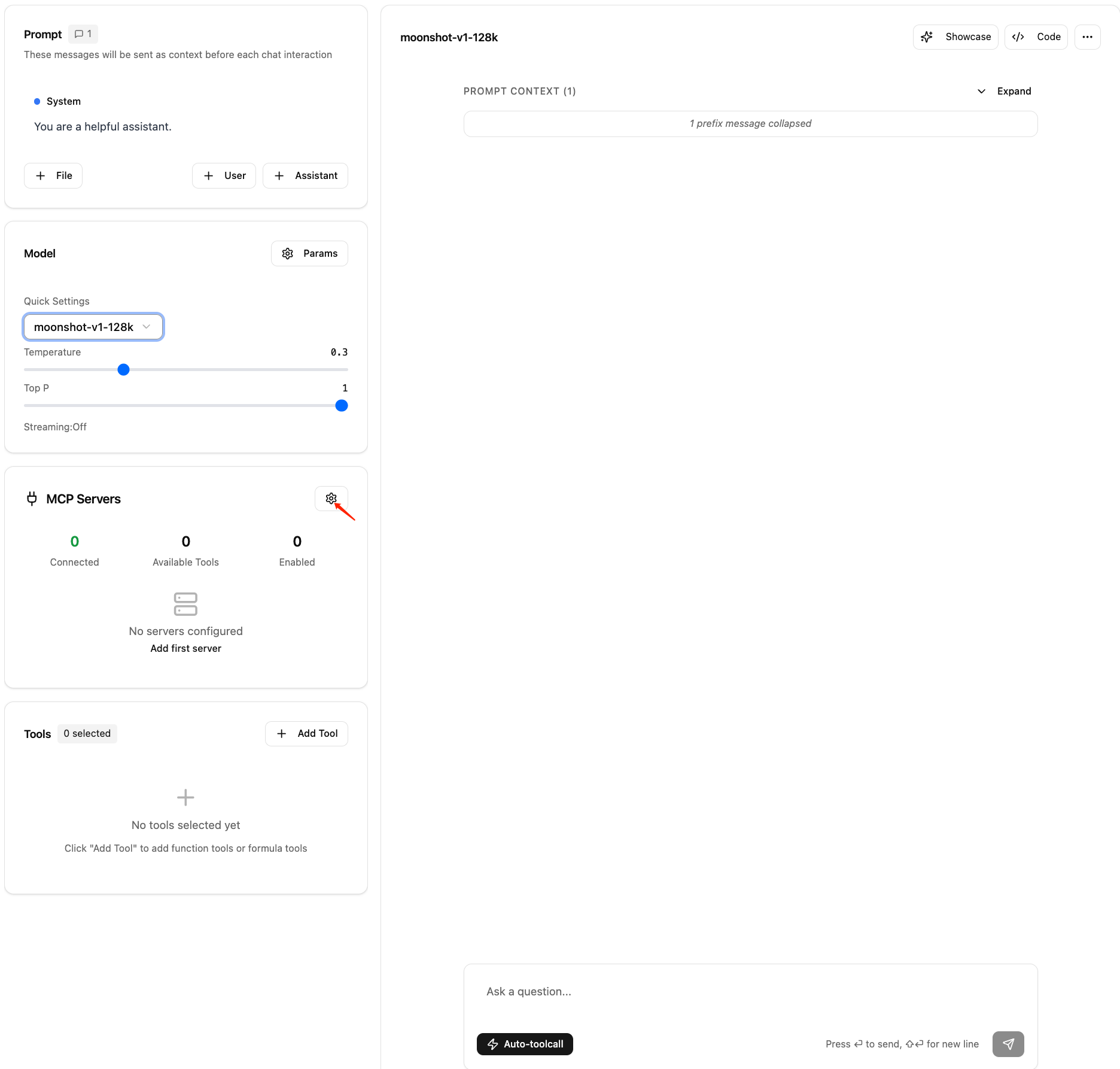 Configure ModelScope MCP Server in Playground - Kimi API Platform