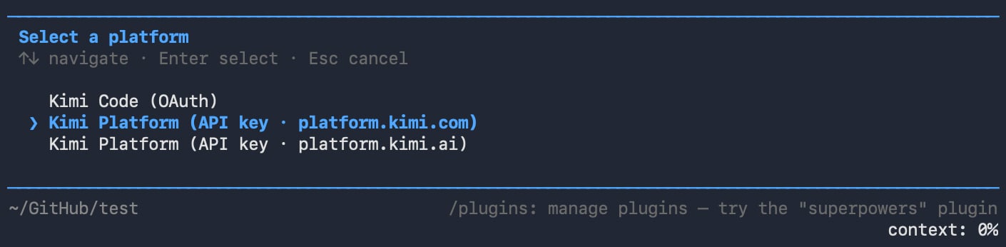 选择 platform.kimi.com 对应的 Kimi Platform