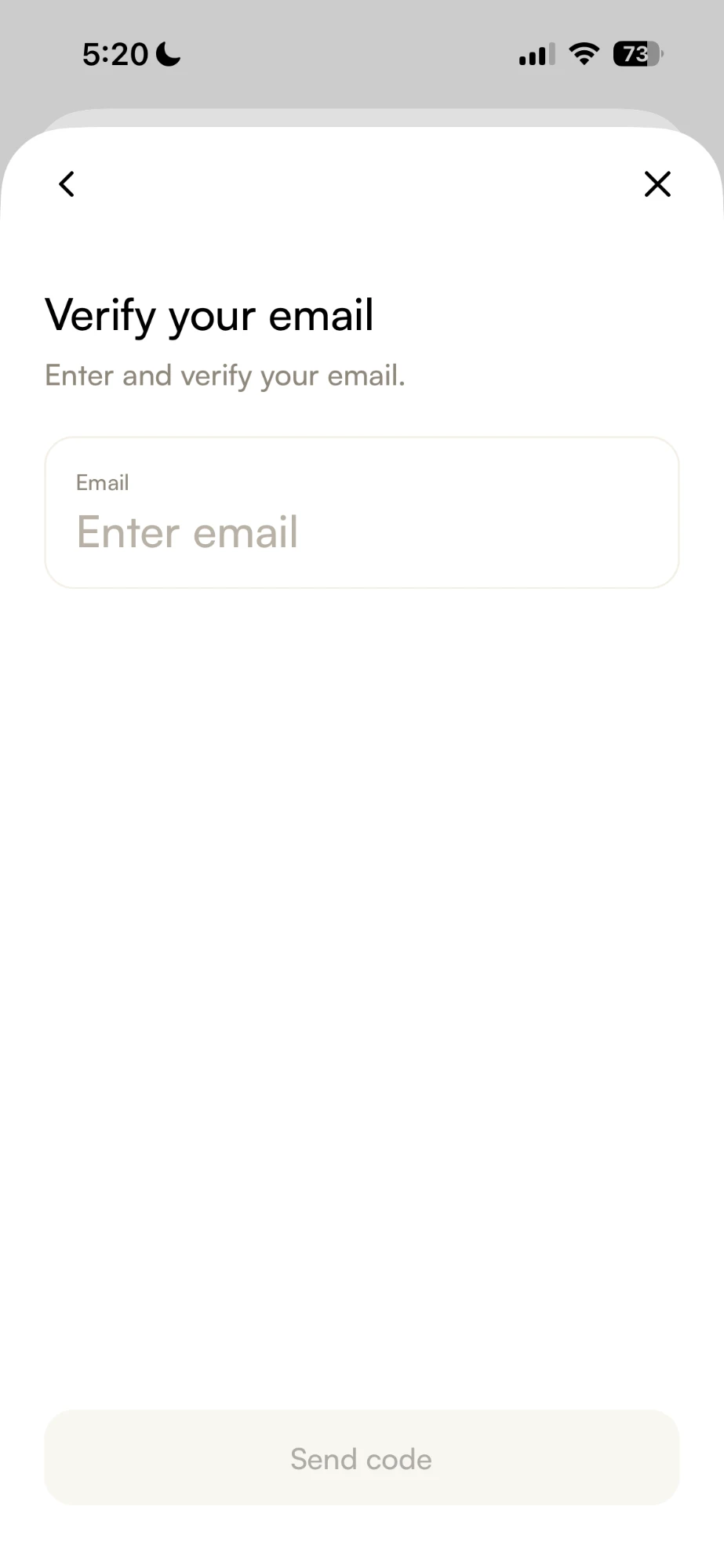The Verify your email screen with an email field and a Send code button
