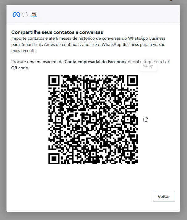 Tela do QR Code para escanear no WhatsApp Business