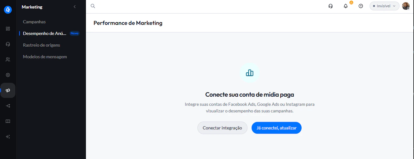 Tela inicial de Análise de Campanhas