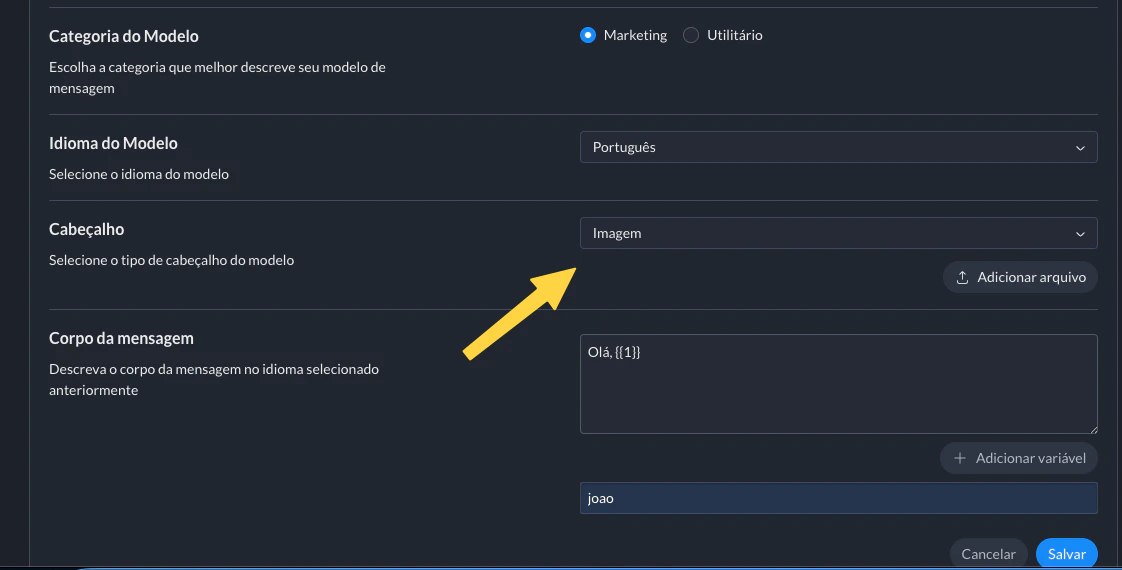 Cabecalho Modelo Mensagem