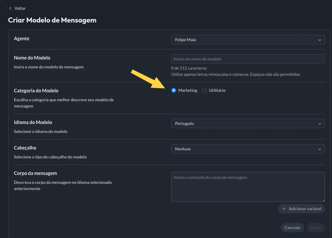 Tipo Modelo Mensagem