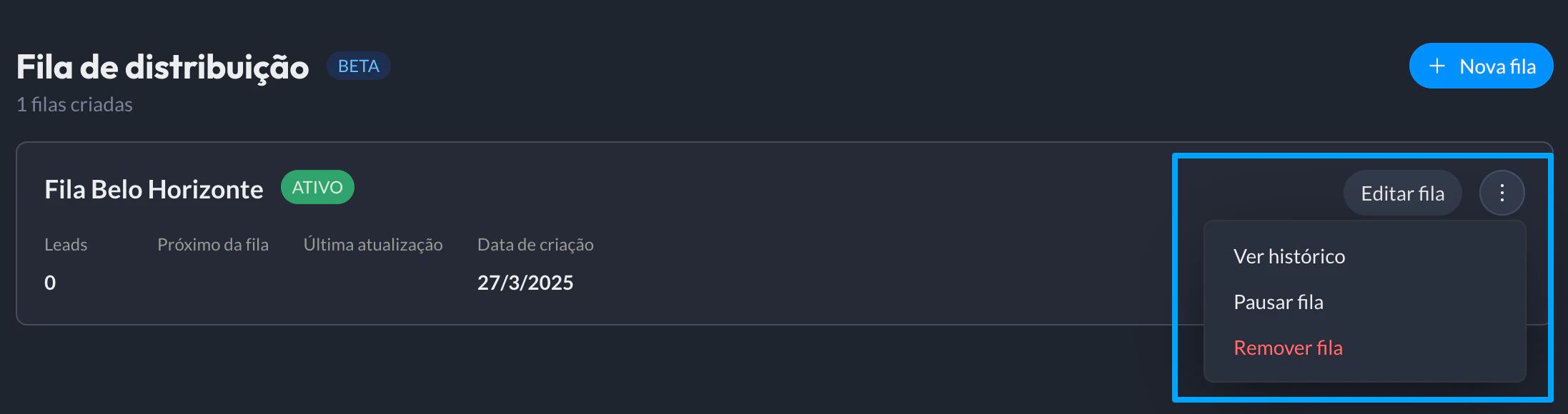 Acoes Gerenciar Fila