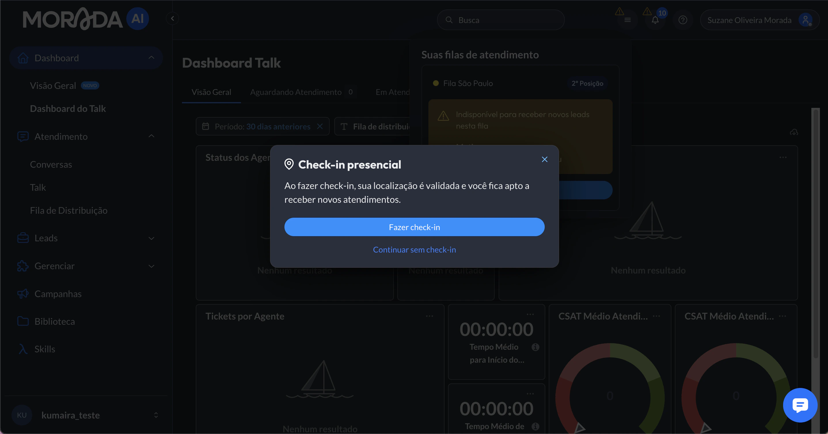 Checkin Popup Atendente