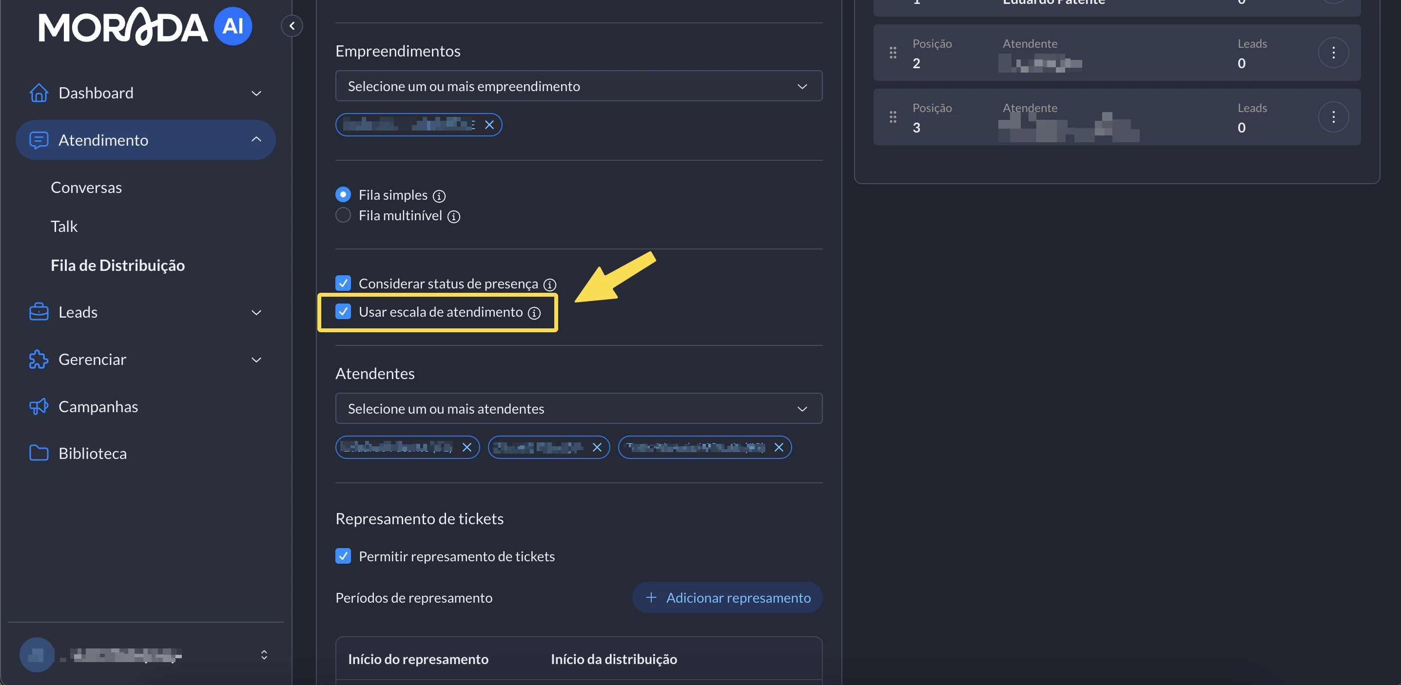 Escala Opcao Fila Distribuicao