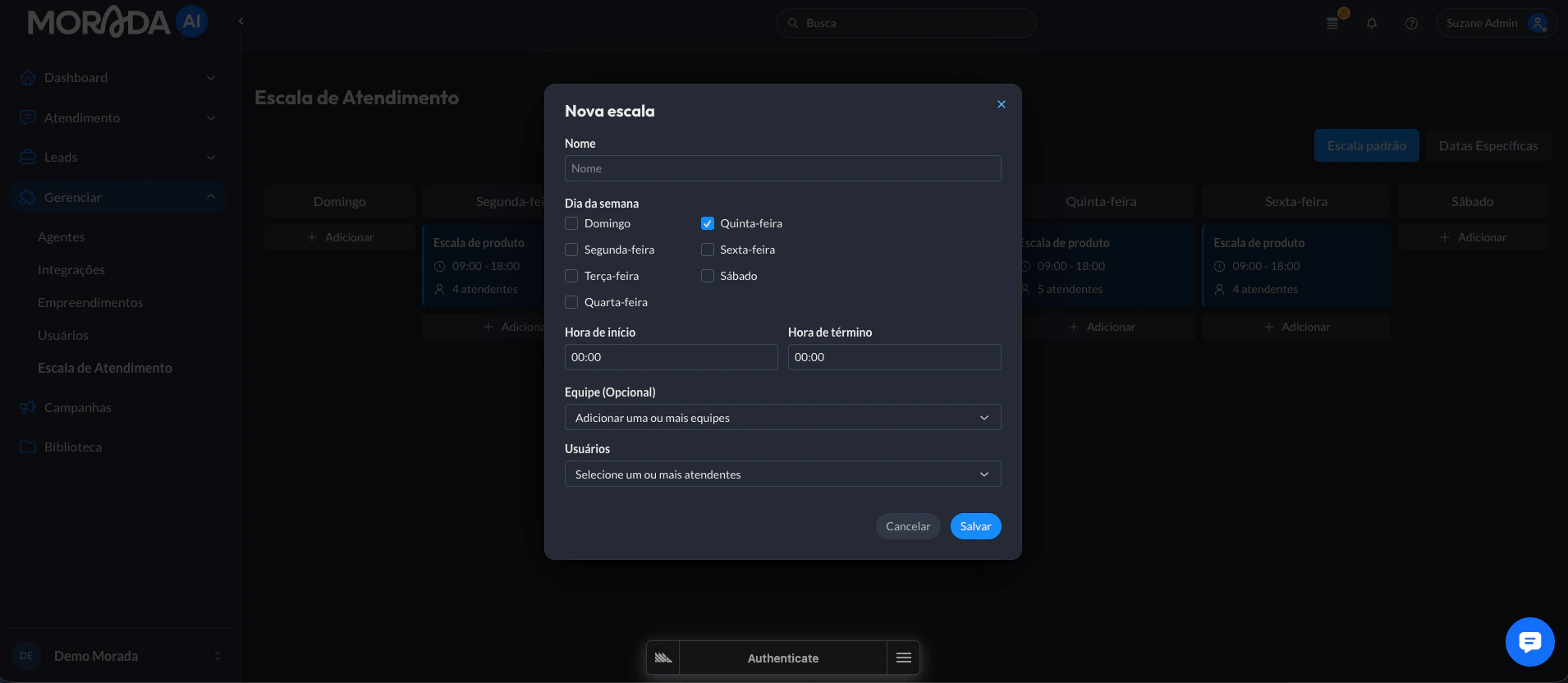 Escala Semanal Configuracao