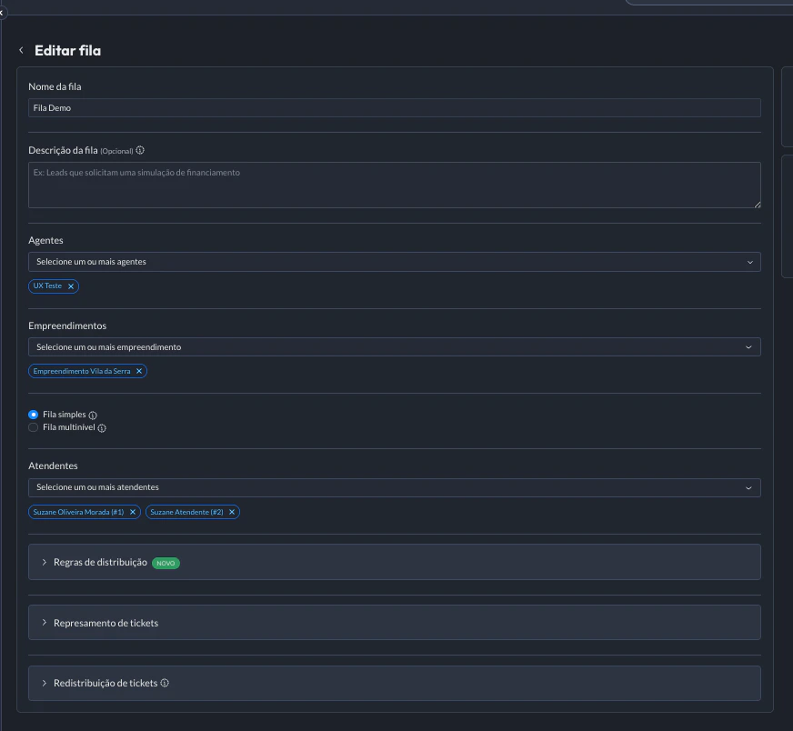 Formulario Criacao Fila