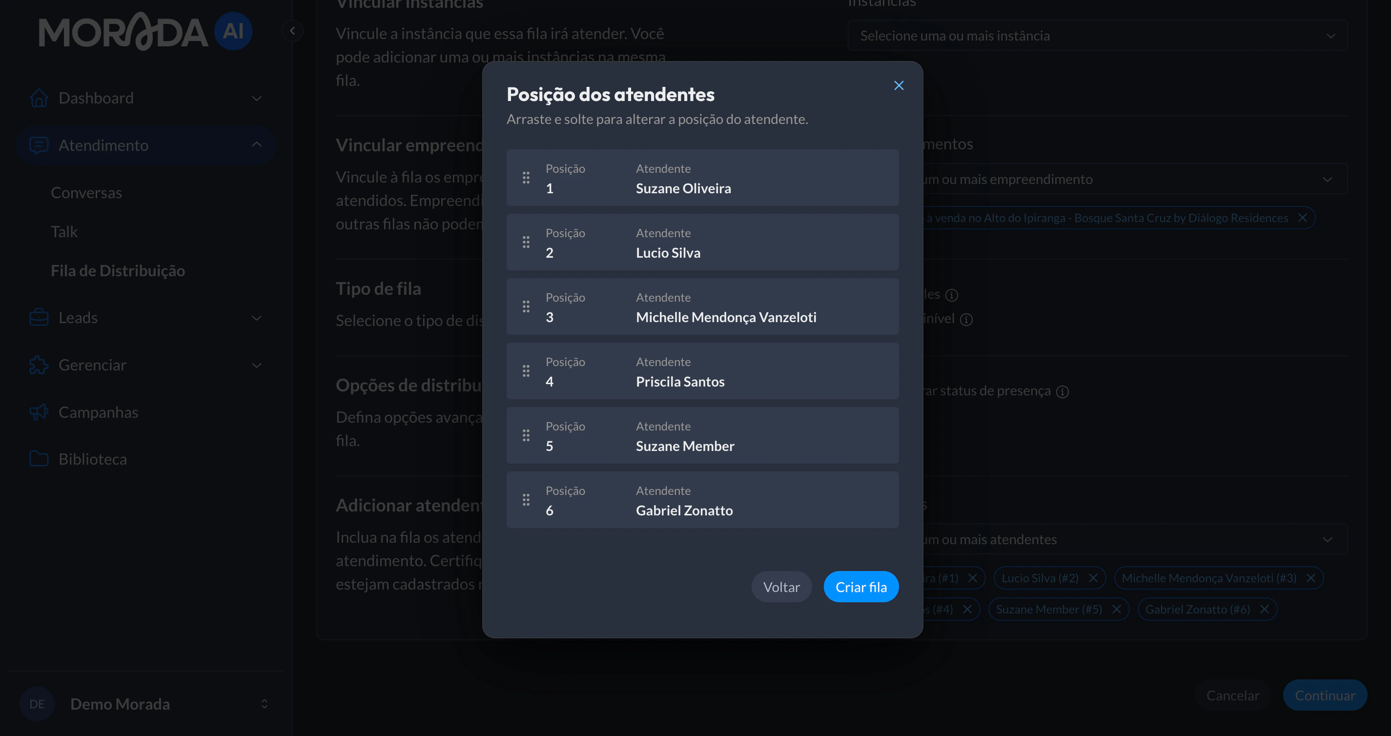 Posicao Atendentes Fila