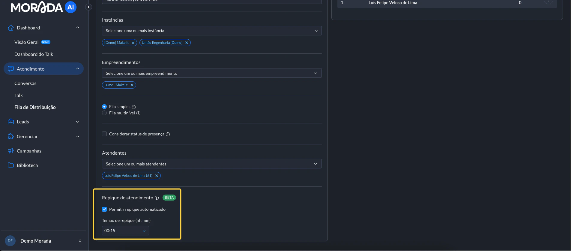 Repique Configuracao