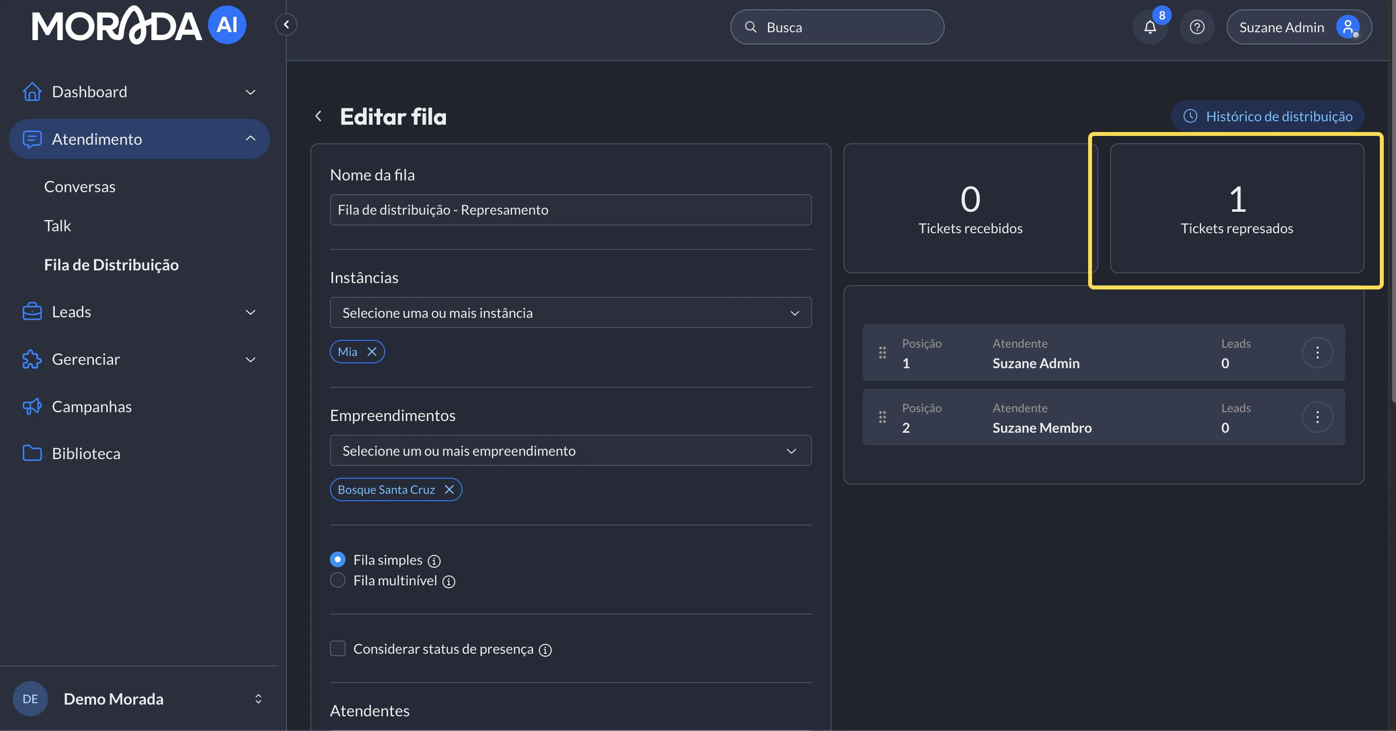 Represamento Tickets Espera