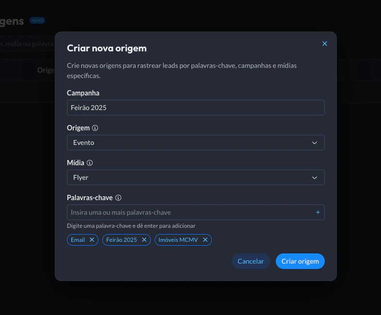 Rastreio Origens Formulario
