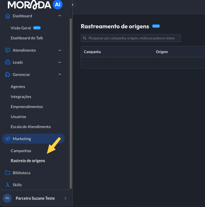 Rastreio Origens Menu