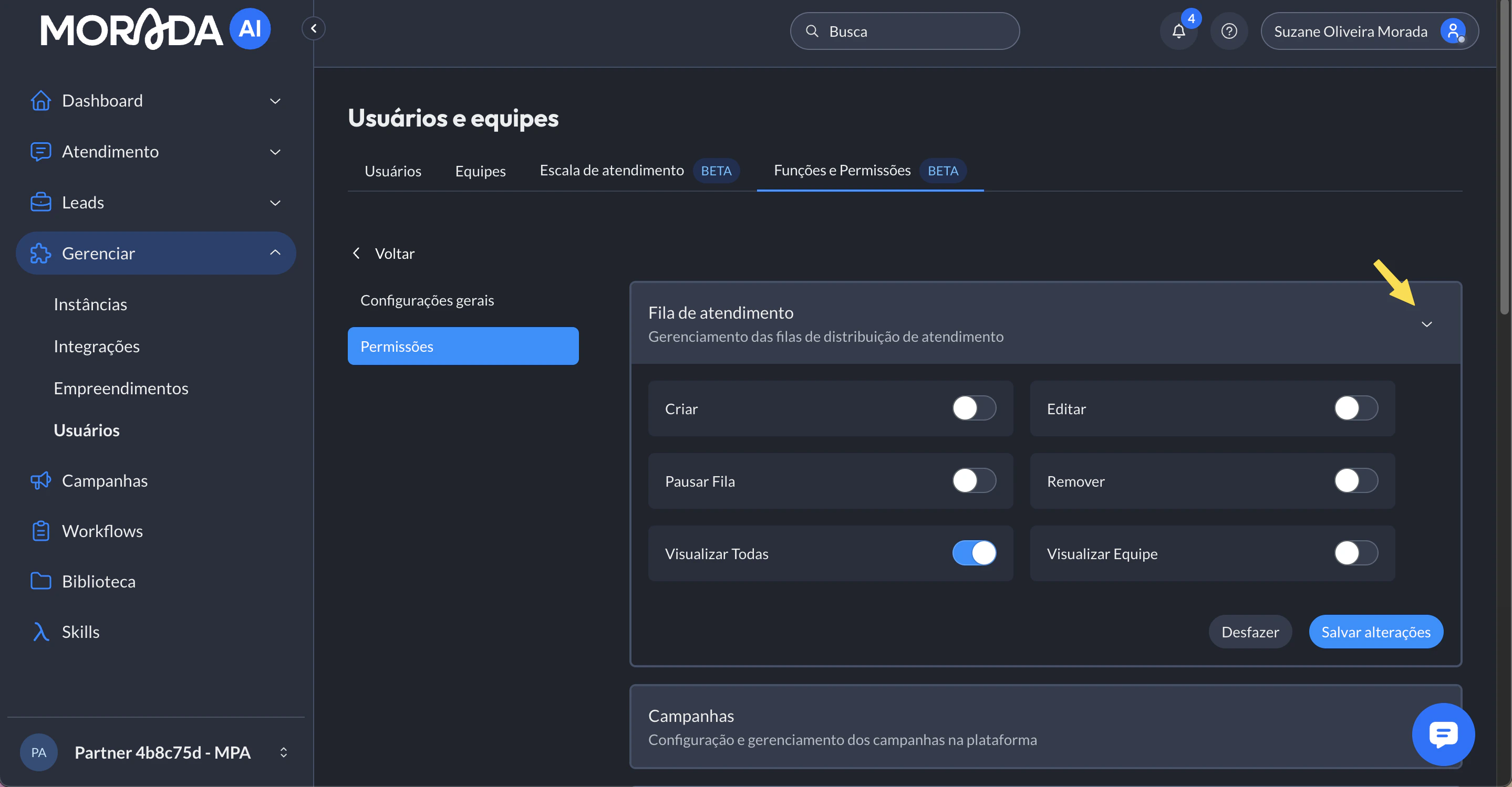 Funcoes Permissoes Configurar