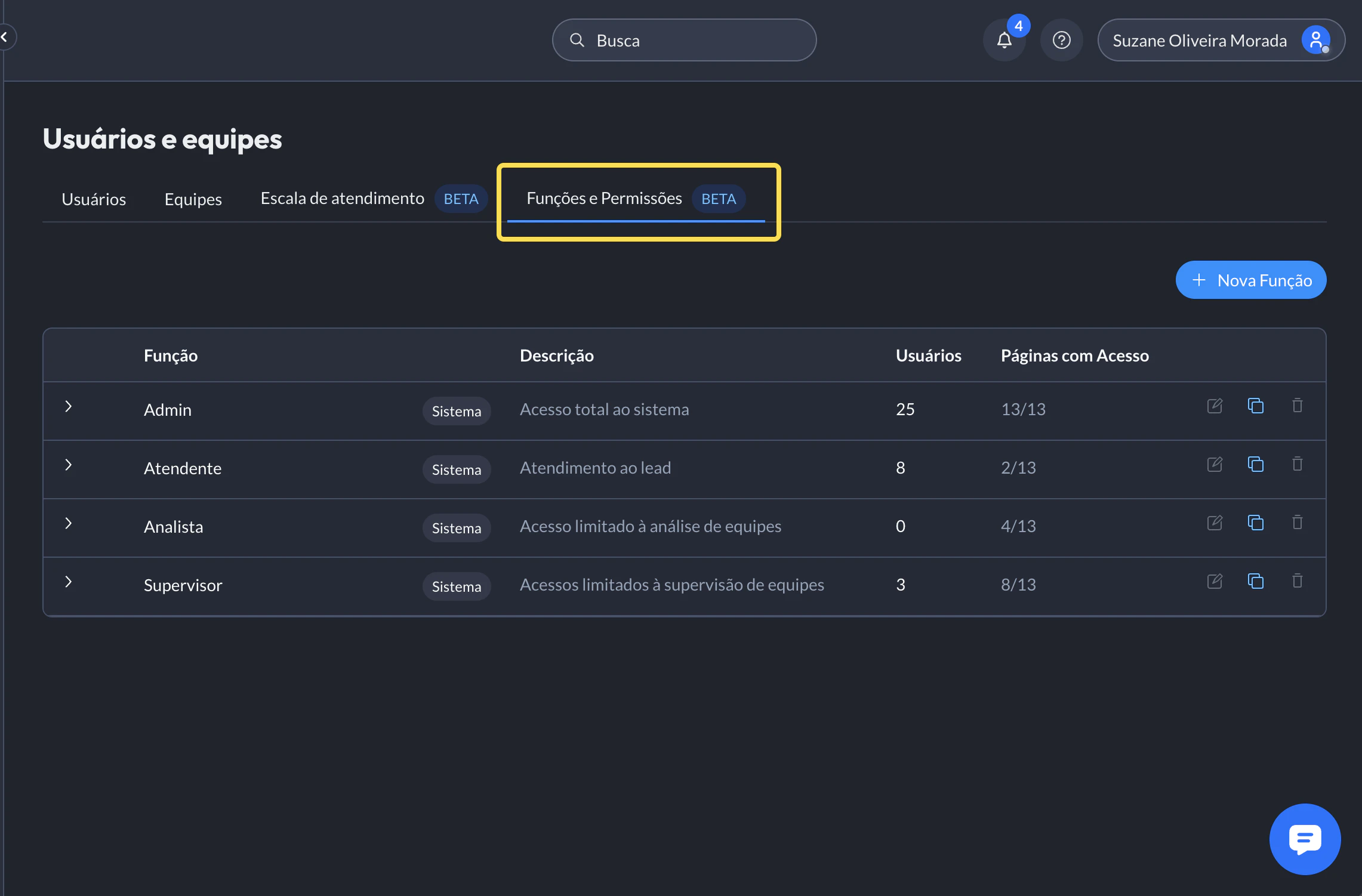 Funcoes Permissoes Lista