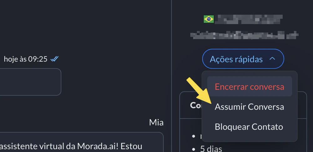 Assumir conversa dentro da página de conversas