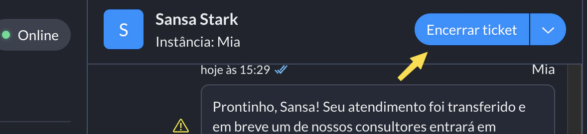 Encerrar ticket de atendimento