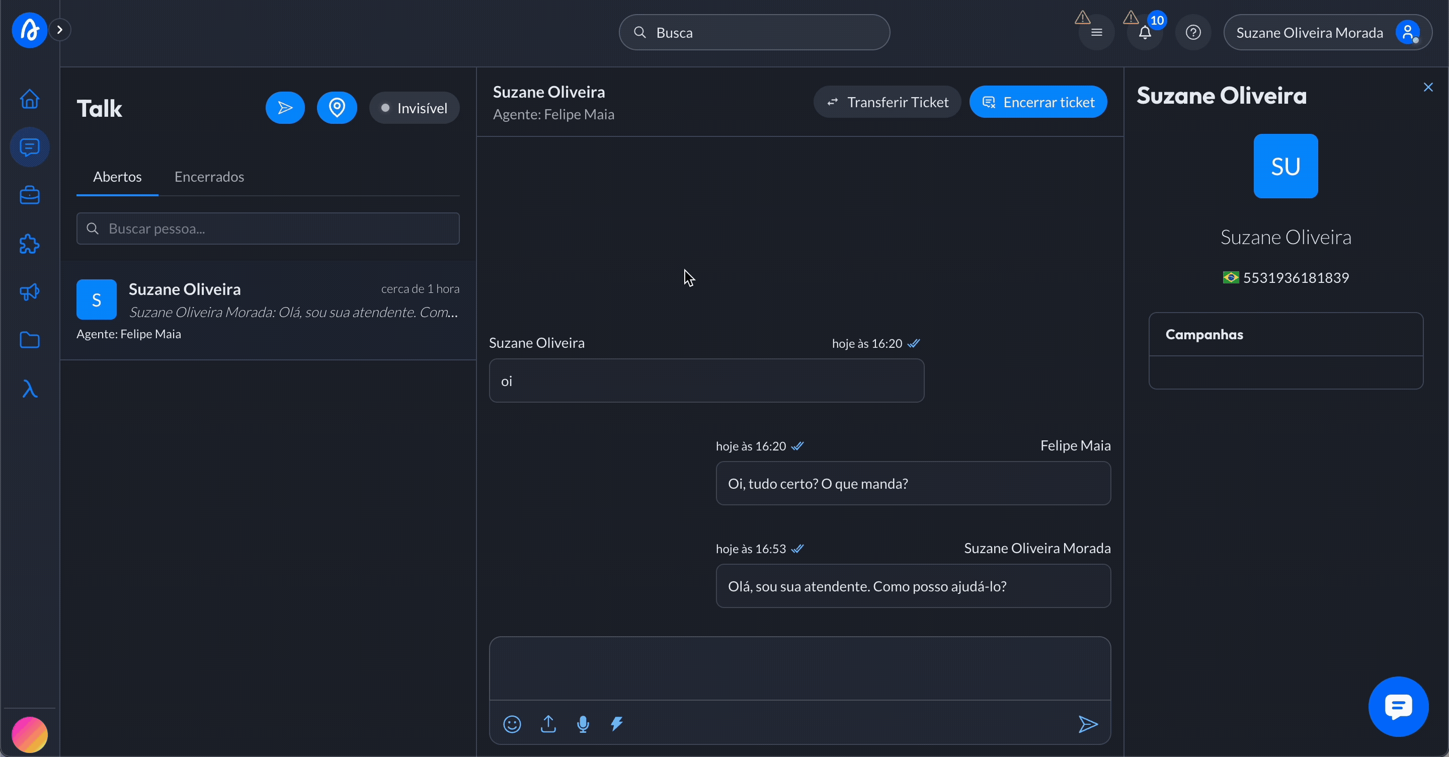 Mensagens rápidas no Talk