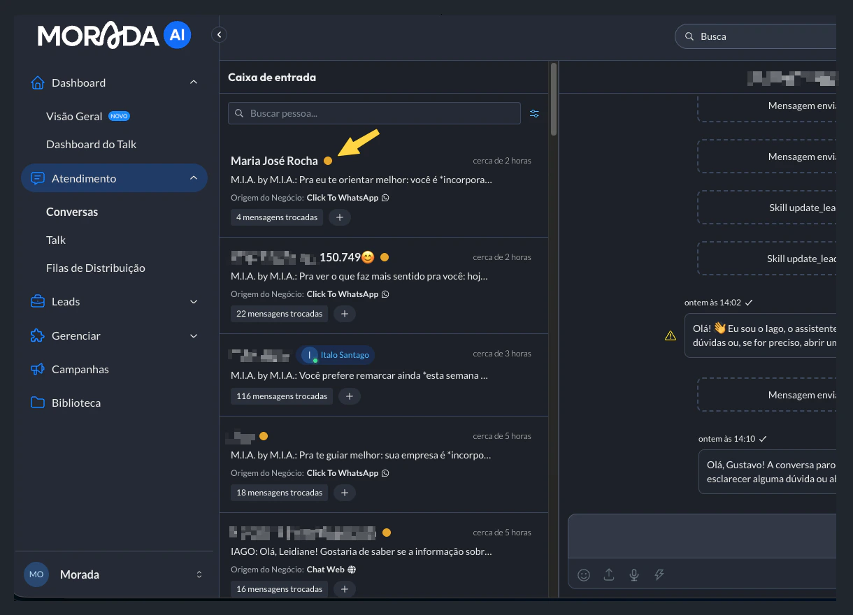 Status Conversas Indicadores