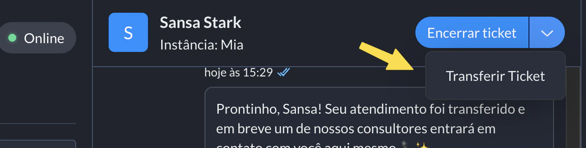 Transferir ticket de atendimento