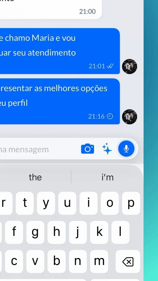 Abrindo as sugestões de resposta da Mia no Talk e levando uma delas para o campo de mensagem